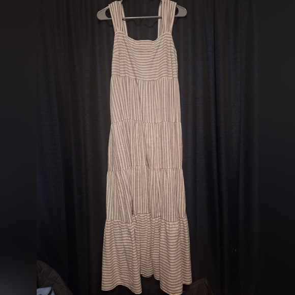 NWOT MADEWELL Sleeveless Striped Tiered Maxi Dress - Cream/Green - Picture 2 of 5